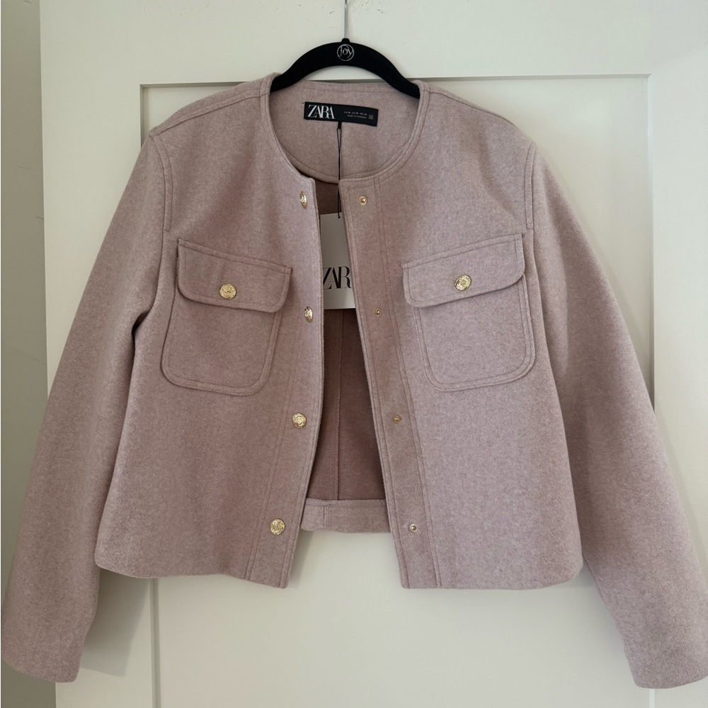 Zara Soft Pocket Women's Blush Pink Jacket Sz M NWT